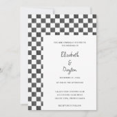 Painted Black and White Check Pattern Wedding Einladung (Vorderseite)