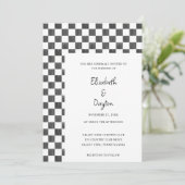 Painted Black and White Check Pattern Wedding Einladung (Stehend Vorderseite)
