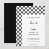 Painted Black and White Check Pattern Wedding Einladung (Vorne/Hinten)