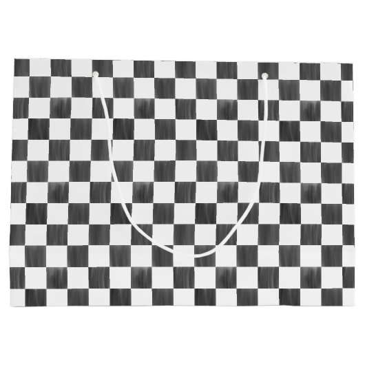 Painted Black Checkerboard Pattern Personalized Große Geschenktüte (Rückseite)