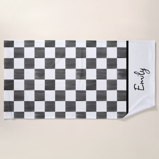 Painted Black Checkerboard Pattern Personalized Strandtuch (Vorderseite)