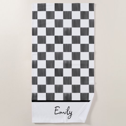 Painted Black Checkerboard Pattern Personalized Strandtuch (Vorderseite)