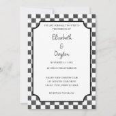 Painted Black Checkerboard Pattern Wedding Einladung (Vorderseite)