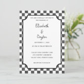 Painted Black Checkerboard Pattern Wedding Einladung (Stehend Vorderseite)