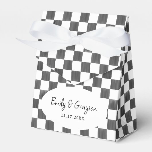 Painted Black Checkerboard Pattern Wedding Geschenkschachtel (Vorderseite)