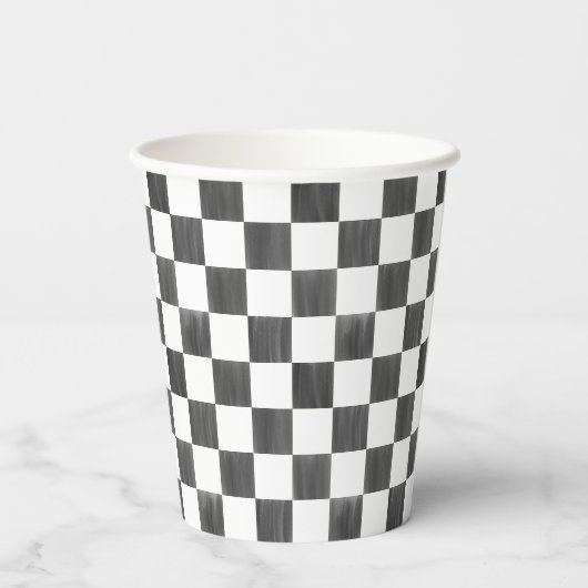 Painted Black Checkerboard Pattern Wedding Pappbecher (Rückseite)