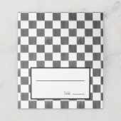 Painted Black Checkerboard Pattern Wedding Platzkarte (Außenseite Aufgefaltet)