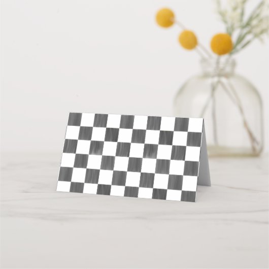 Painted Black Checkerboard Pattern Wedding Platzkarte (Rückseite)