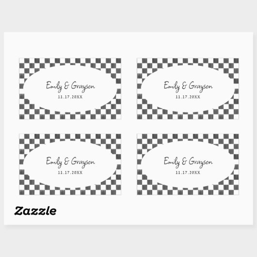 Painted Black Checkerboard Pattern Wedding Rechteckiger Aufkleber (Blatt)