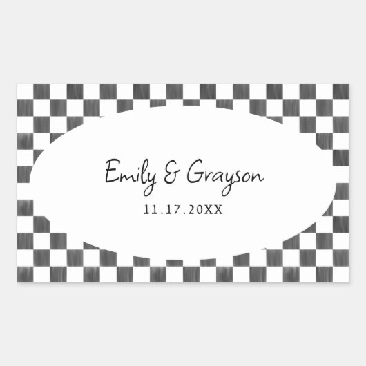 Painted Black Checkerboard Pattern Wedding Rechteckiger Aufkleber (Vorderseite)