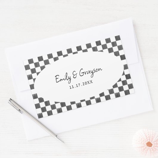 Painted Black Checkerboard Pattern Wedding Rechteckiger Aufkleber (Umschlag)