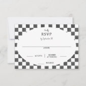 Painted Black Checkerboard Pattern Wedding RSVP Karte (Vorderseite)
