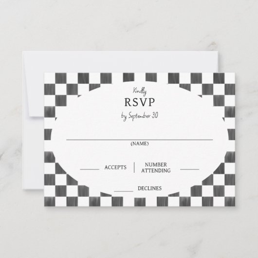 Painted Black Checkerboard Pattern Wedding RSVP Karte (Vorderseite)