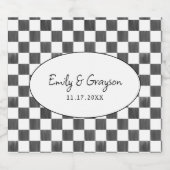 Painted Black Checkerboard Pattern Wedding Schaumweinetikett (Einzelnes Label)