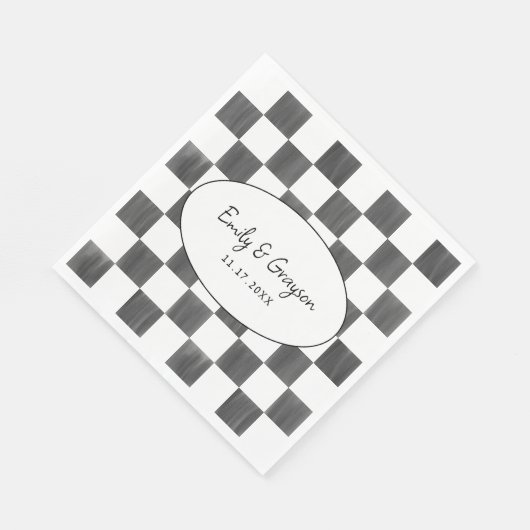Painted Black Checkerboard Pattern Wedding Serviette (Ecke)