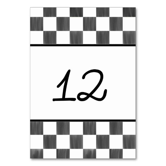 Painted Black Checkerboard Pattern Wedding Tischnummer (Vorderseite)
