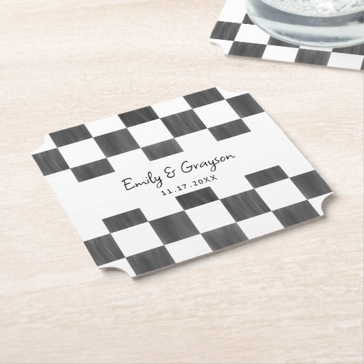 Painted Black Checkerboard Pattern Wedding Untersetzer (angewinkelt)