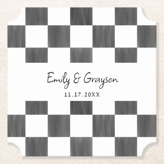Painted Black Checkerboard Pattern Wedding Untersetzer (Vorderseite)