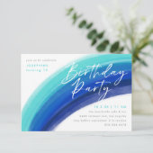Painted Blue Rainbow Birthday Party Einladung (Stehend Vorderseite)