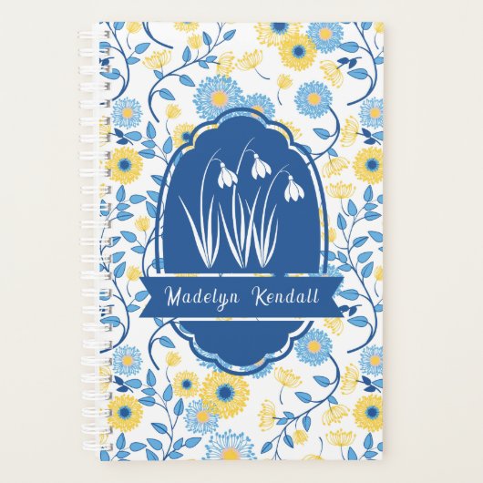 Painted Blue & Yellow Custom Monogram Name Planer (Vorderseite)