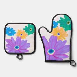 Painted Bold Blooming Flower Design Ofenhandschuh & Topflappen-Set