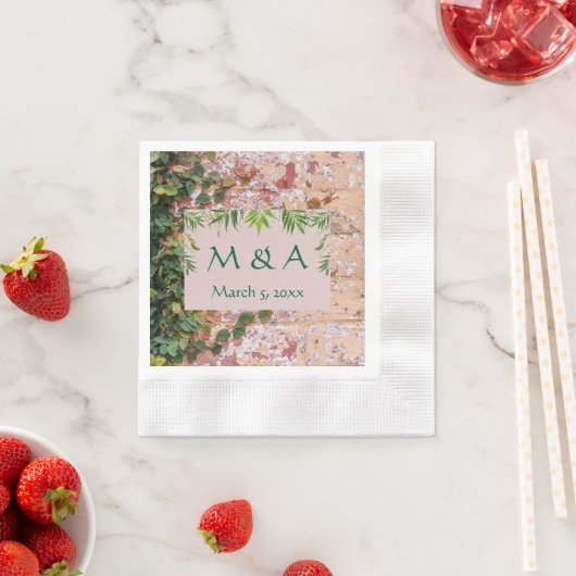 Painted Bricks Green Ivy Wedding Cocktail Napkins Serviette (Beispiel)