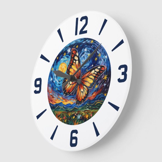Painted Butterfly Starry Night Sky Elegant Womans Große Wanduhr (Winkel)