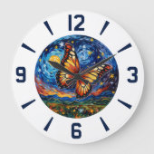 Painted Butterfly Starry Night Sky Elegant Womans Große Wanduhr (Vorderseite)