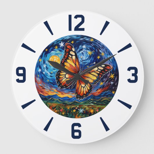 Painted Butterfly Starry Night Sky Elegant Womans Große Wanduhr (Vorderseite)