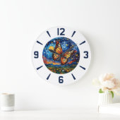 Painted Butterfly Starry Night Sky Elegant Womans Große Wanduhr (Zuhause)