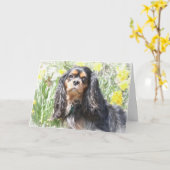 Painted Cavalier King Charles Spaniel Grußwagen Karte (Gelbe Blume)
