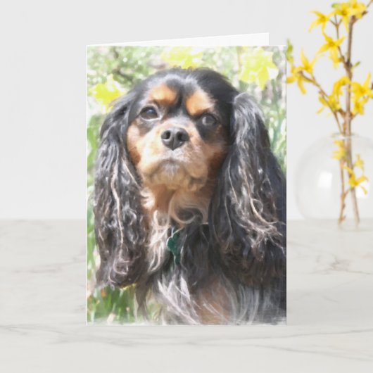 Painted Cavalier King Charles Spaniel Karte (Gelbe Blume)