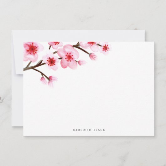Painted Cherry Blossom Stationery Flachkarten Mitteilungskarte (Vorderseite)