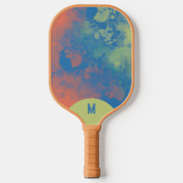 Painted Clouds Green Blue Pink Monogram Pickleball Schläger