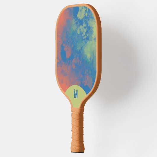 Painted Clouds Green Blue Pink Monogram Pickleball Schläger (Links)