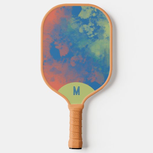 Painted Clouds Green Blue Pink Monogram  Pickleball Schläger (Rückseite)