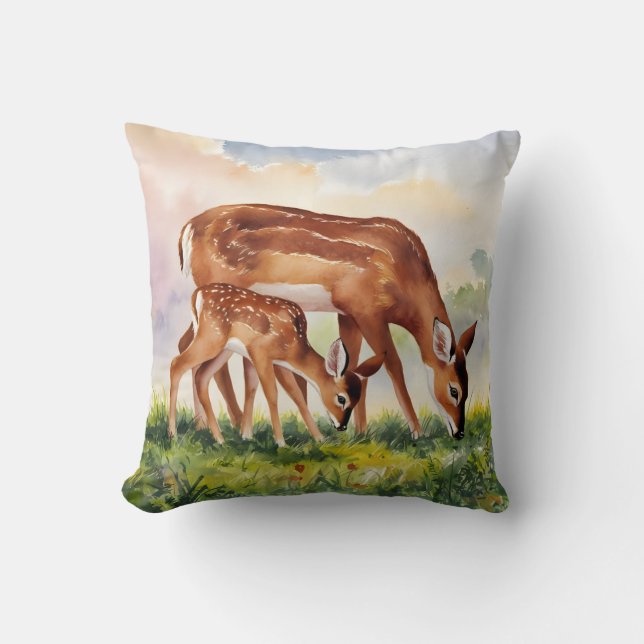 Painted Deer Mom and Baby Kissen (Vorderseite)