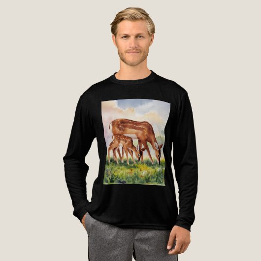Painted Deer Mom and Baby Tri-Blend Shirt (Volle Vorderseite)