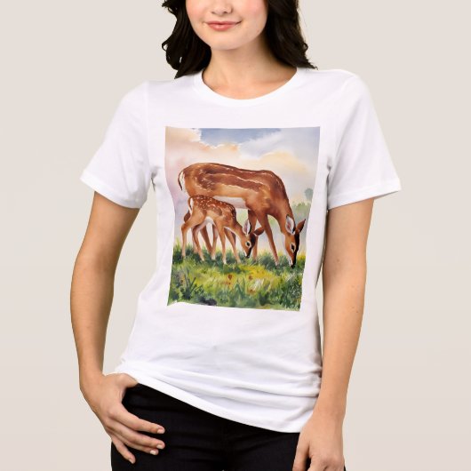 Painted Deer Mom and Baby Tri-Blend Shirt (Vorderseite)