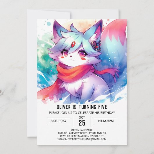 Painted Digital Fox Geburtstag Einladung (Vorderseite)