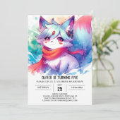Painted Digital Fox Geburtstag Einladung (Stehend Vorderseite)