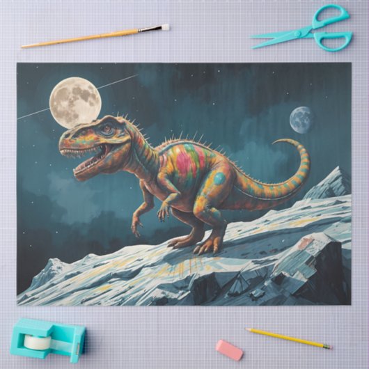 Painted Dinosaur Under Moonlight Pop Surreal Seidenpapier (Basteln)