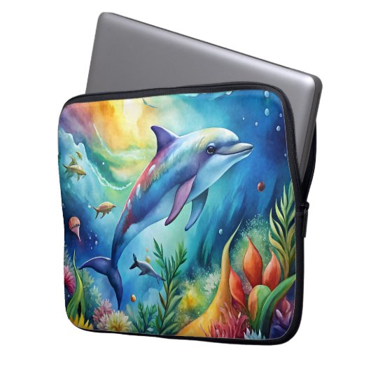Painted Dolphin Laptopschutzhülle (Vorderseite Links)