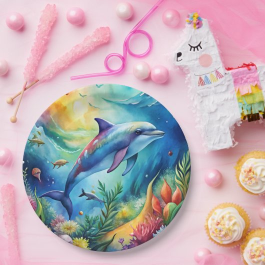Painted Dolphin Pappteller (Party)