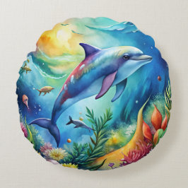 Painted Dolphin Rundes Kissen