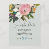Painted Floral Ankündigung Datum freihalten Postka (Vorderseite)