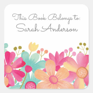 Painted Floral Book Plate Dieses Buch gehört zu Quadratischer Aufkleber