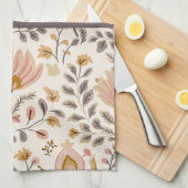 Painted Floral Folk Art and Stripe Geschirrtuch (Viertel Falte)