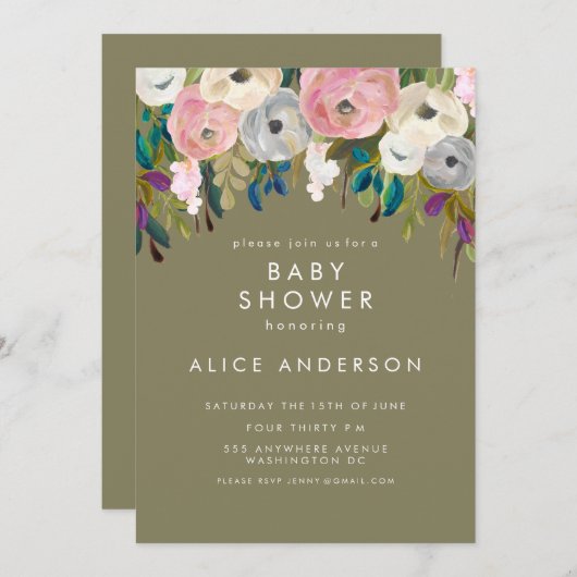 Painted Floral Garden Baby Dusche laden Einladung (Vorne/Hinten)