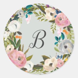 Painted Floral Monogram Wedding Umschlag Aufkleber